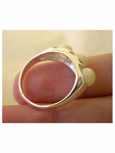 BALTIC MULTICOLOR BUTTERSCOTCH GREEN HONEY AMBER & SILVER THREE-STONE RING BAND - Picture 23 of 26