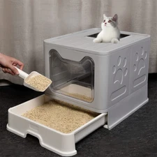 XXL Large Cat Litter Box No Smell Pet Toilet Box Self-Cleaning with Tray & Scoop
