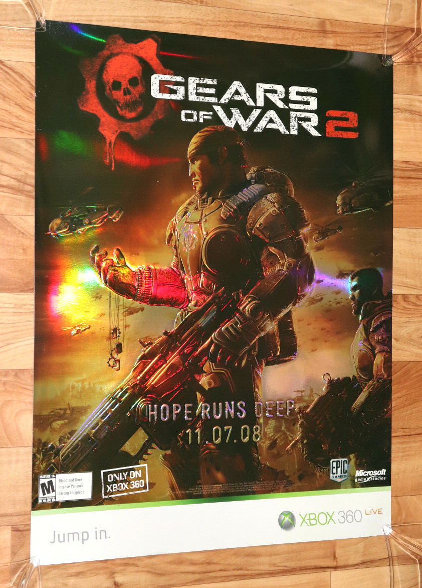 Gears of War 2 Xbox 360 Extremely Rare Promo Poster Glossy