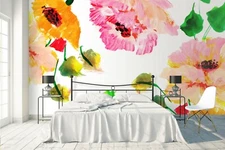3D Watercolor Floral Self-adhesive Removable Wallpaper Murals Wall Sticker 9