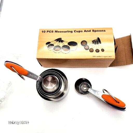 Measuring Cups Spoons Stainless Steel Nonslip Multicolor Silicone Handle 10 PC - Image 3 of 3