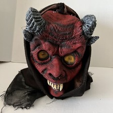 Hooded Devil Lucifer Red Mask w/ Ram Horns EyesCostume Mask Brown Hood Hallowern