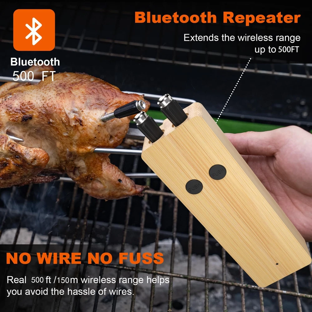 Wireless Meat Thermometer with 2 Thinner Probes for Grilling and Smoking, Sma...