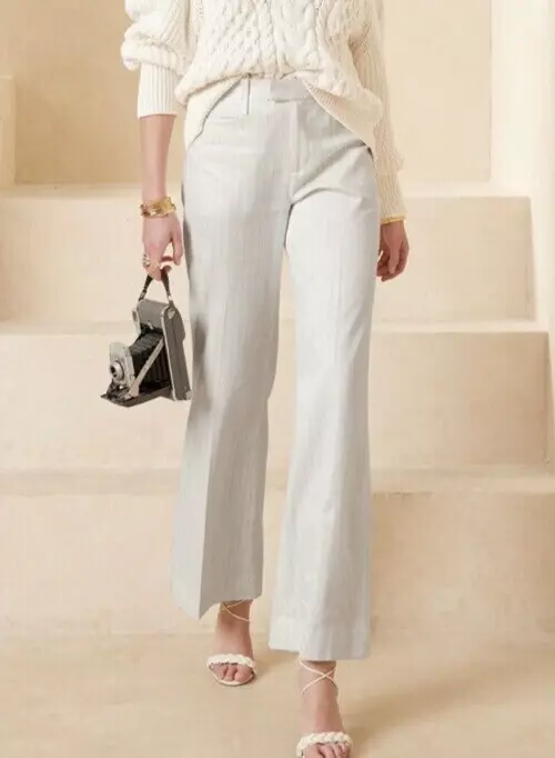 NEW Banana Republic RT$160 Ivory Pinstripe Linen-Cotton Wide Leg Trouser  Pant 4L