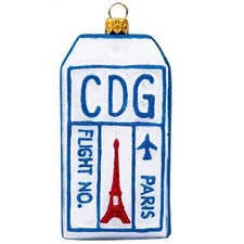 Paris France Luggage Tag Polish Glass Christmas Tree Ornament