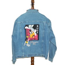 Warner Bros 60th Anniversary Denim Trucker Jacket size L, Bugs Bunny, Daffy Duck