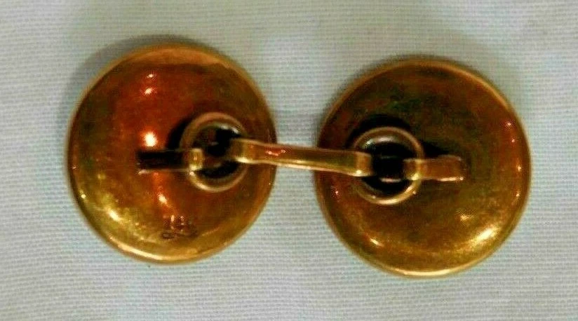 Gemelos antiguos de oro blanco y amarillo de 14K con madreperla y perla central Foto 4 de 4