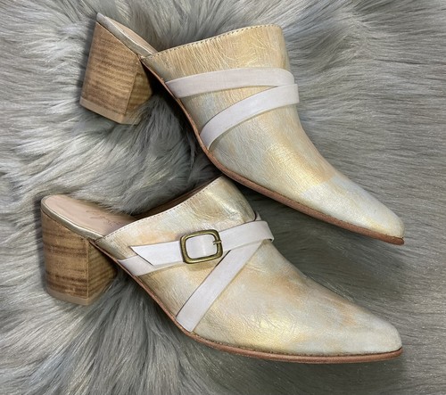 Esquivel Cuero Dorado Blanco Lavado Blanco Correa Mae Mules Hecho en California Talla 9 - Imagen 5 de 12