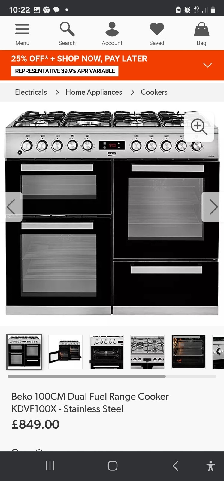 Beko KDVF100X Stainless Steel Freestanding Dual Fuel Range Cooker