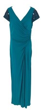 BADGLEY MISCHKA Evening Dress Gown Womens Size 8 Teal Beaded Cap Sleeve Gala NWT