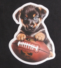 Adorable Rottweiler Puppy With Football Sticker 2.25" x 1.75" T 