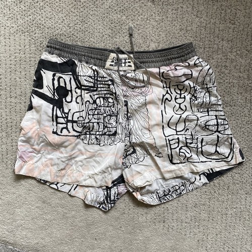 Vintage 80s Size 3 Large Rayon Jet Set Shorts 3" Inseam Made Italy Art Statues