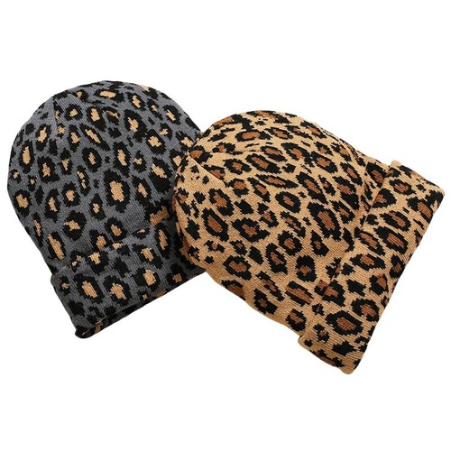 Women Leopard Animal Print Beanie Warm Winter Hat Knitted Crochet Ski Skull Cap - Picture 2 of 12