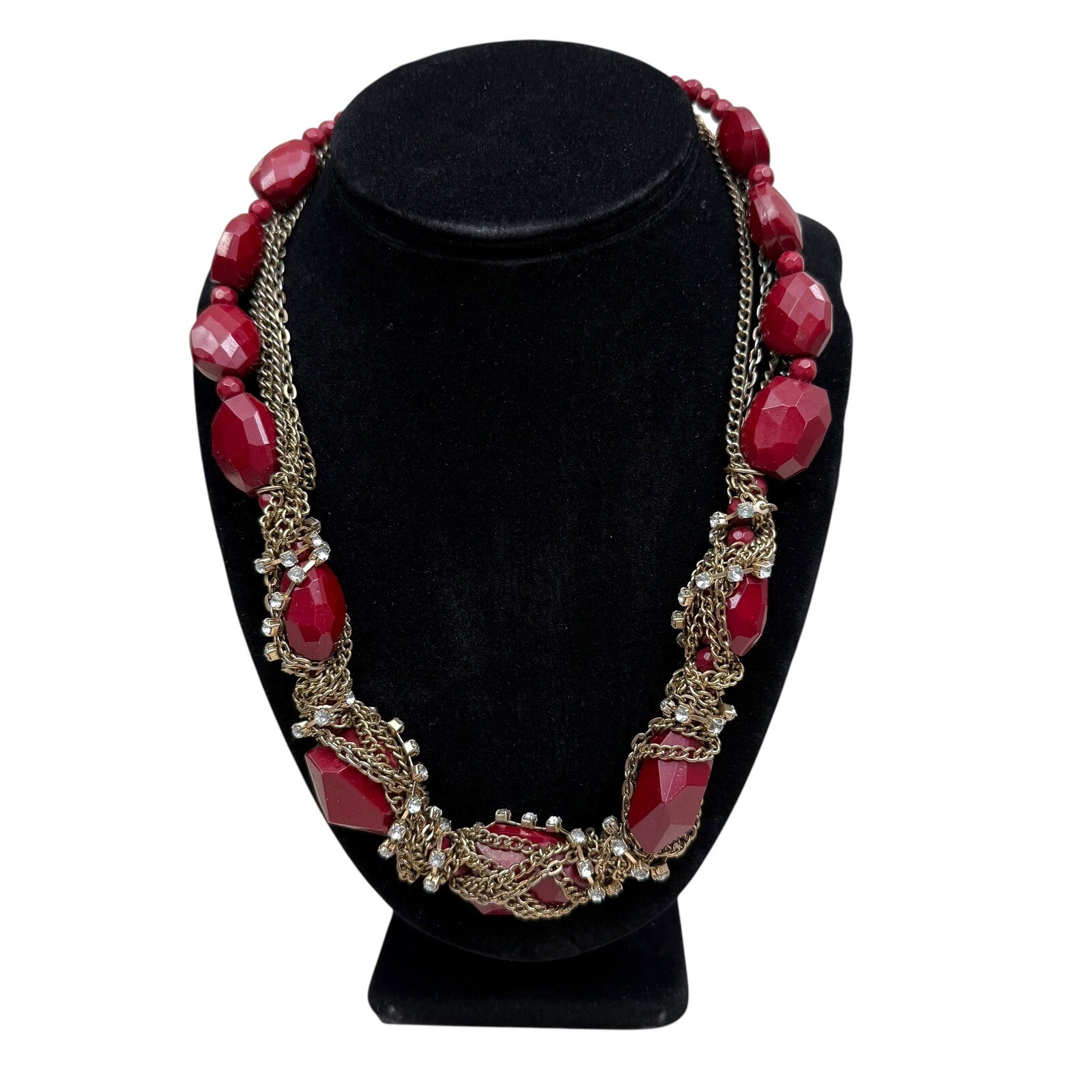 Faceted Ruby Red Acrylic Chunky Beaded Statement … - image 1