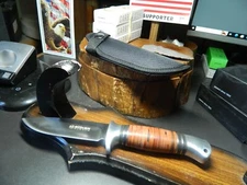  9"  BOKER MAGUM LEATHER NECK HUNTER4 1/2" 440A DROP POINT BLADE STACKED LEATHER