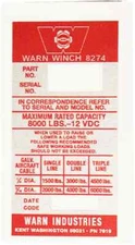 Warn Industries 8274 Winch Decal