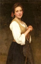 Oil painting Eugenie Marie Salanson - a young shepherdess girl in landscape art