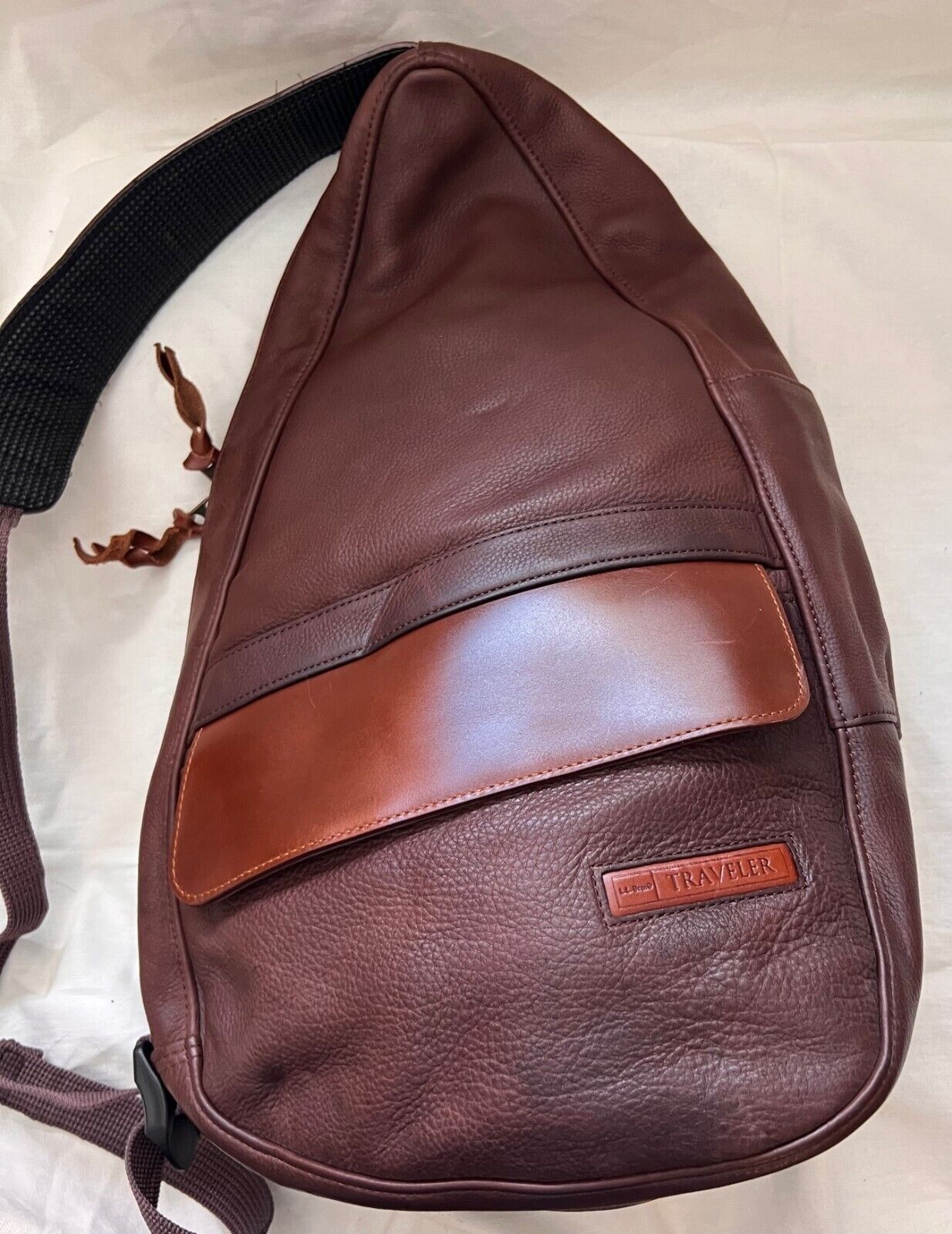 L.L. Bean Vintage Ameribag Brown Leather Sling Backpack Zip Bag