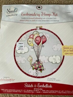 NEEDLE CREATIONS Embroidery Hoop Kit Printed Fabrics to Stitch ''T'' IS FOR TURTLE