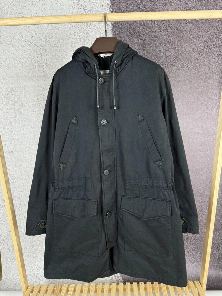 Versace Colección Mezcla Algodón Parka Larga Cuero Ribete Chaqueta Foto 2 de 4