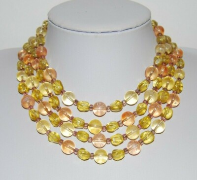 MARVELLA VINTAGE COUTURE ACRYLIC LEMON & PEACH TONE MULTI STRAND CHOKER NECKLACE