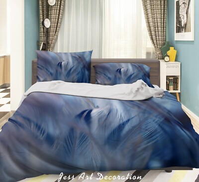 3D Feather Texture Pattern Blue Quilt Cover Set Bedding Sets Pillowcases 64