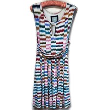 Anthropologie Maeve Women Small Keyhole Sennebec Dress Sleeveless Rainbow Stripe