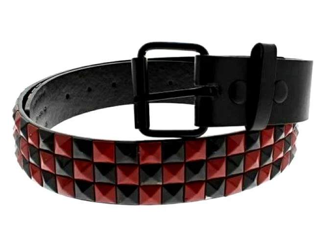 Unisex 3 Row Pyramid Studded Belt Black and Red - Brand New - Choose Size