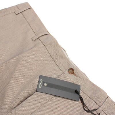 Zanella NWD Devon 100% Cotton Chinos / Casual Pants Size 38 US In Brown Striped