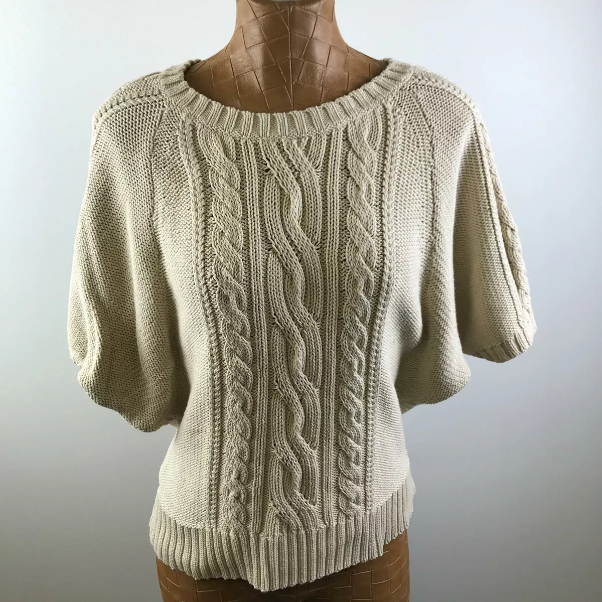 ANN TAYLOR LOFT Round Neck Short Sleeve Brown Cable Knit Sweater