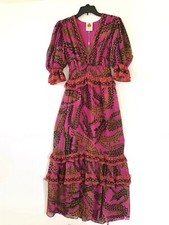 Farm Rio Pink Multicolor V Nack Maxi Dress XXS NWT Reg $275