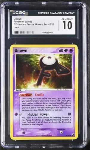 CGC 10 GEM MINT Unown 2005 EX Unseen Forces F/28 Holo Pokemon Card