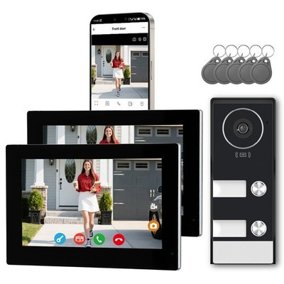 Smart Home Video Intercom System,Wired Video Doorbell with 2X 7-inch Touch Sc...