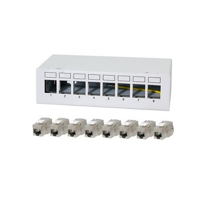 8 Port Keystone Patchpanel Panel Stahlgehäuse + 8 Keystone CAT.6a RJ45 Buchse