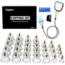 Cupluw Cupping Kit for Massage Therapy - 32 Cups Professional Chinese Clear