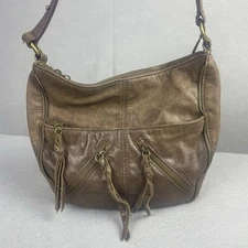 The Sak Brown Soft Leather Fringe Tote Shoulder Bag Brass Hardware Boho Chic