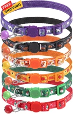 PUPTECK Thanksgiving Cat Collar 7.8-11.8in, Purple Black Orange Green Red 
