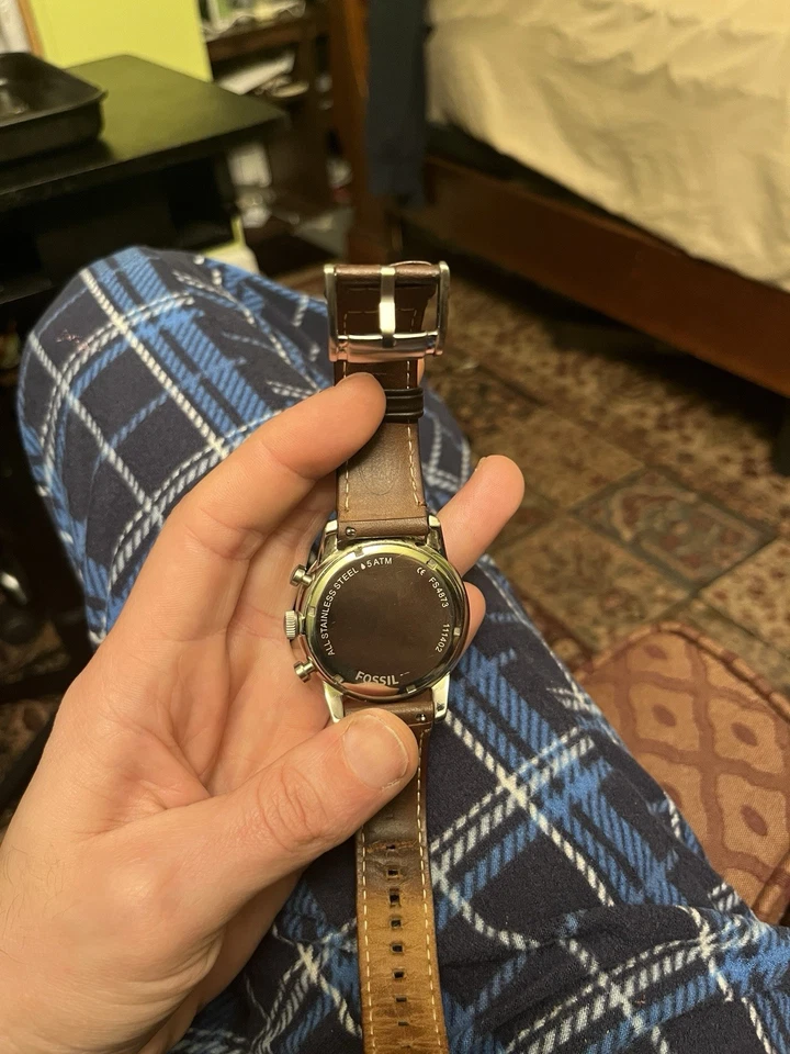 Reloj para hombre Fossil Townsman esfera negra SS cuero marrón cronógrafo FS4873 Foto 2 de 4