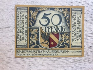 KAUFBEUREN: 50 Pfennig 15. Juni 1918 OHNE Unterschrift des Bürgermeisters