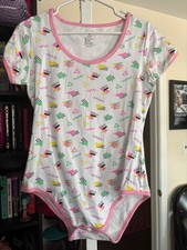LittleForBig Adult Bodysuit DDLG/ABDL Medium White with Retro Pattern