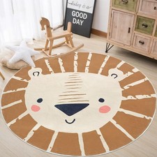ABREEZE Large Round Kids Play Mat 5.3ft,Lion Nursery Rug Fluffy Faux Wool Kid...