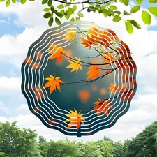 3D Metal Hanging Wind Spinners - Autumn Leaves & Branches Design - Vibrant 