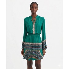 Farm Rio Mini Dress Womens Size Small Green Geometric Border Print  Boho