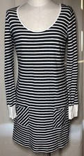 MARKET Striped Long Sleeve DRESS w/ Front Pockets Women's Sz S Gray & White
