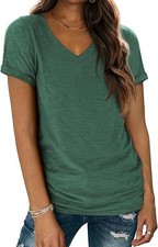 Women  s Short Sleeve V Neck T  Shirt Lightweight Casual-Size XL-Green