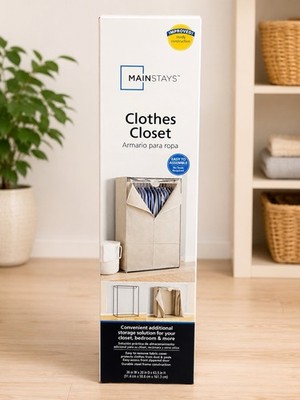 Mainstays Portable Clothes Closet Beige Steel Frame Zippered 36x20x63.5''