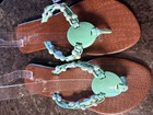 Just Be Womens Teal Beaded Flip Flops Sandals Size 9 With Croc-Embossed Soles — photo 5