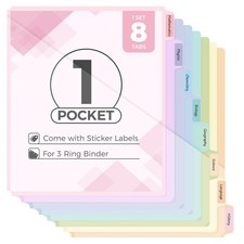 8 Tab Binder Dividers with Pockets for 3 Ring Binder Plastic School Office Home