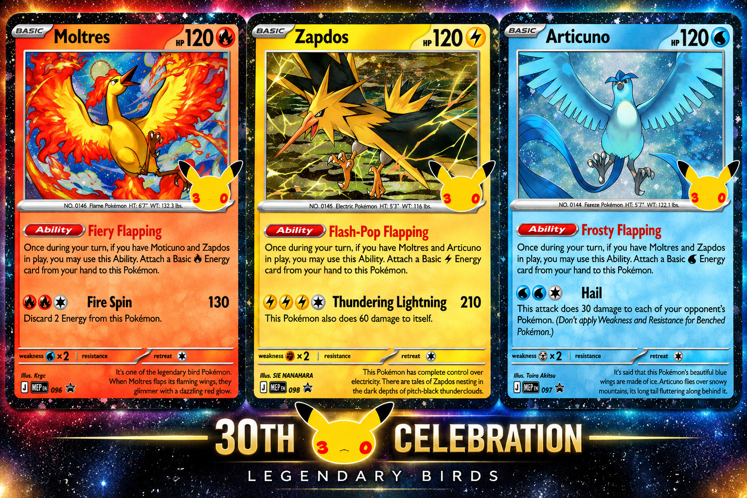 Zapdos Articuno Moltres MEP 096 097 098 30th Poster Collection Promo