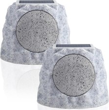 Solar Rock Speakers 2-Pack Outdoor Solar Powered Waterproof RGB Lights TWS Patio
